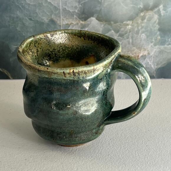 Studio Art Pottery Mug 3.5" Stoneware Green Speckled Lumpy - Picture 6 of 10